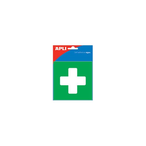 APLI SIGNS SELF ADHESIVE 114x114mm First Aid, Green